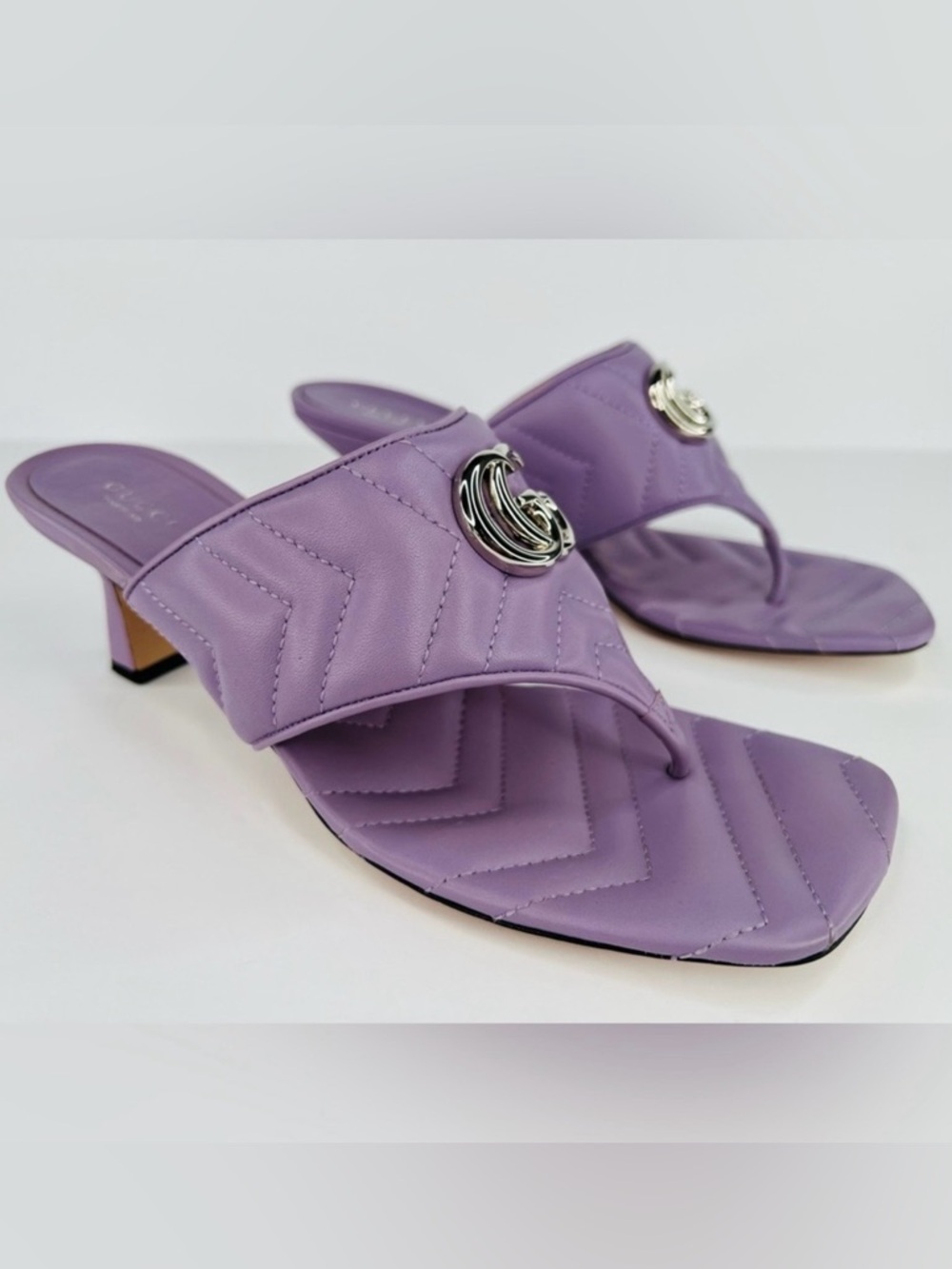 GUCCI | ✨NEW✨ Marmont GG Kitten Heel Thong Sandals in Lavender - Picture 12 of 12